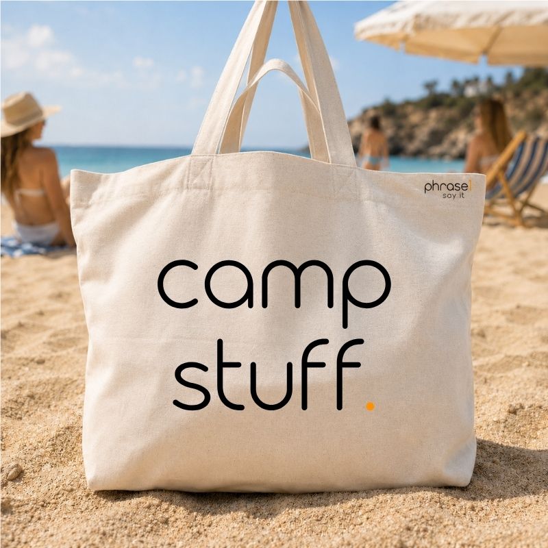 Premium Shopper mit Spruch „camp stuff."